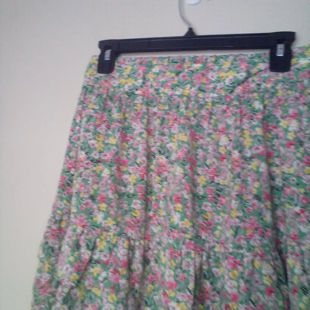 Umgee Skirt S Women Short Ruffle Pull On Elastic Back Waist Colorful Floral